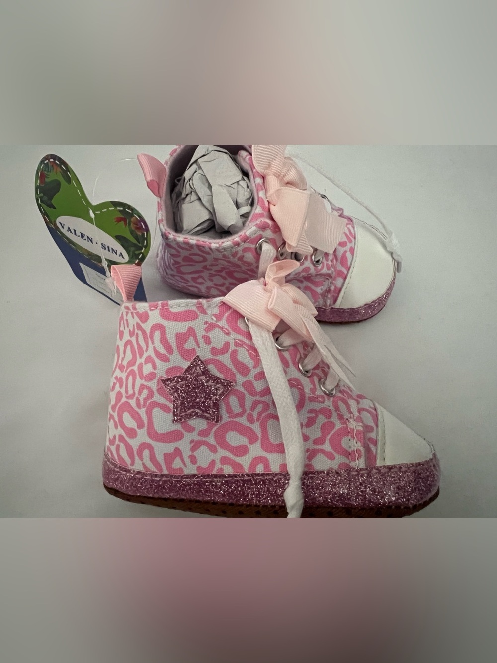 Kids Pink Leopard High-Top Sneakers with Glitter Star